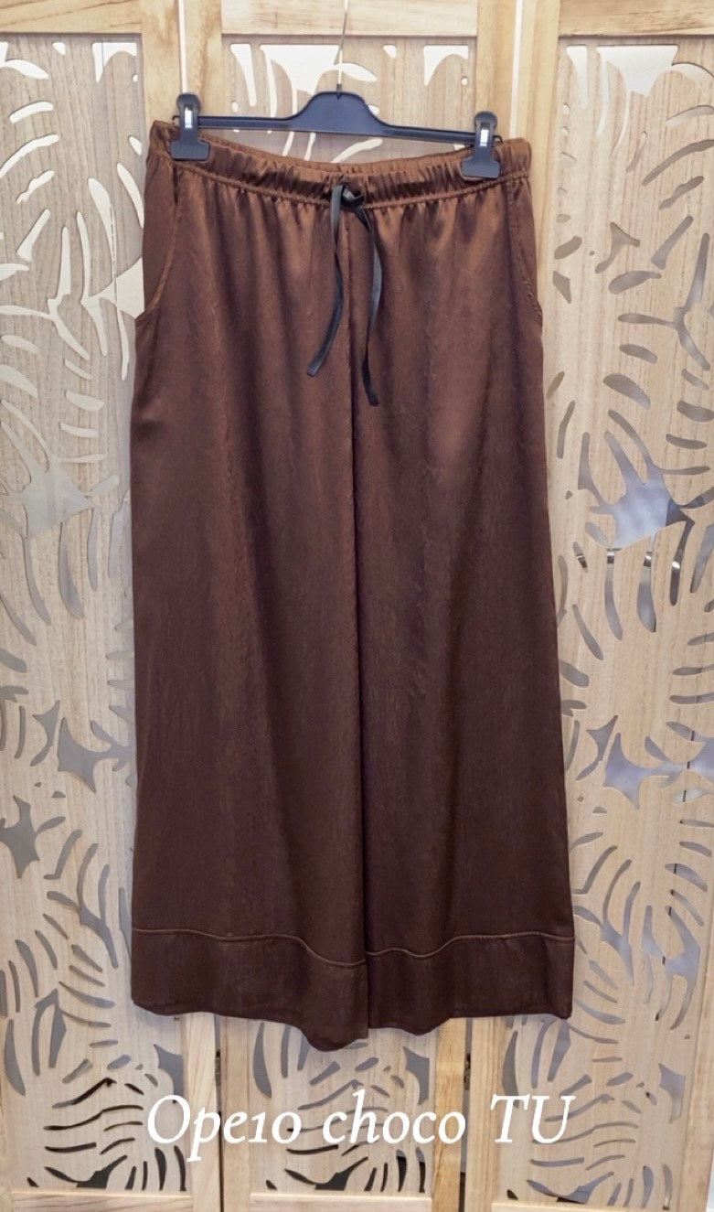 Pantalon grande taille en satin twill uni Choco OPE10