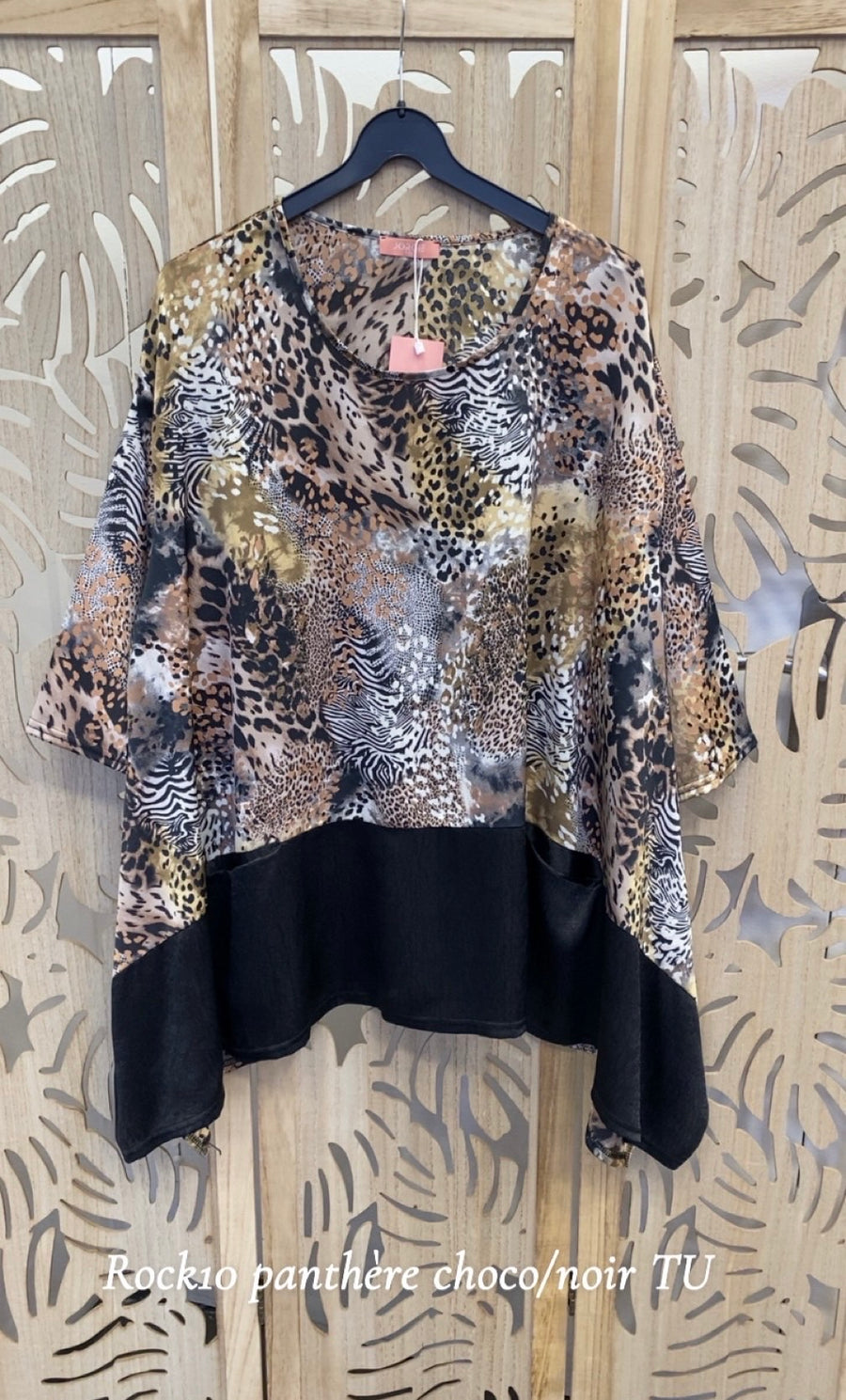 Top grande taille en satin panthère beige/ noir ROCK10