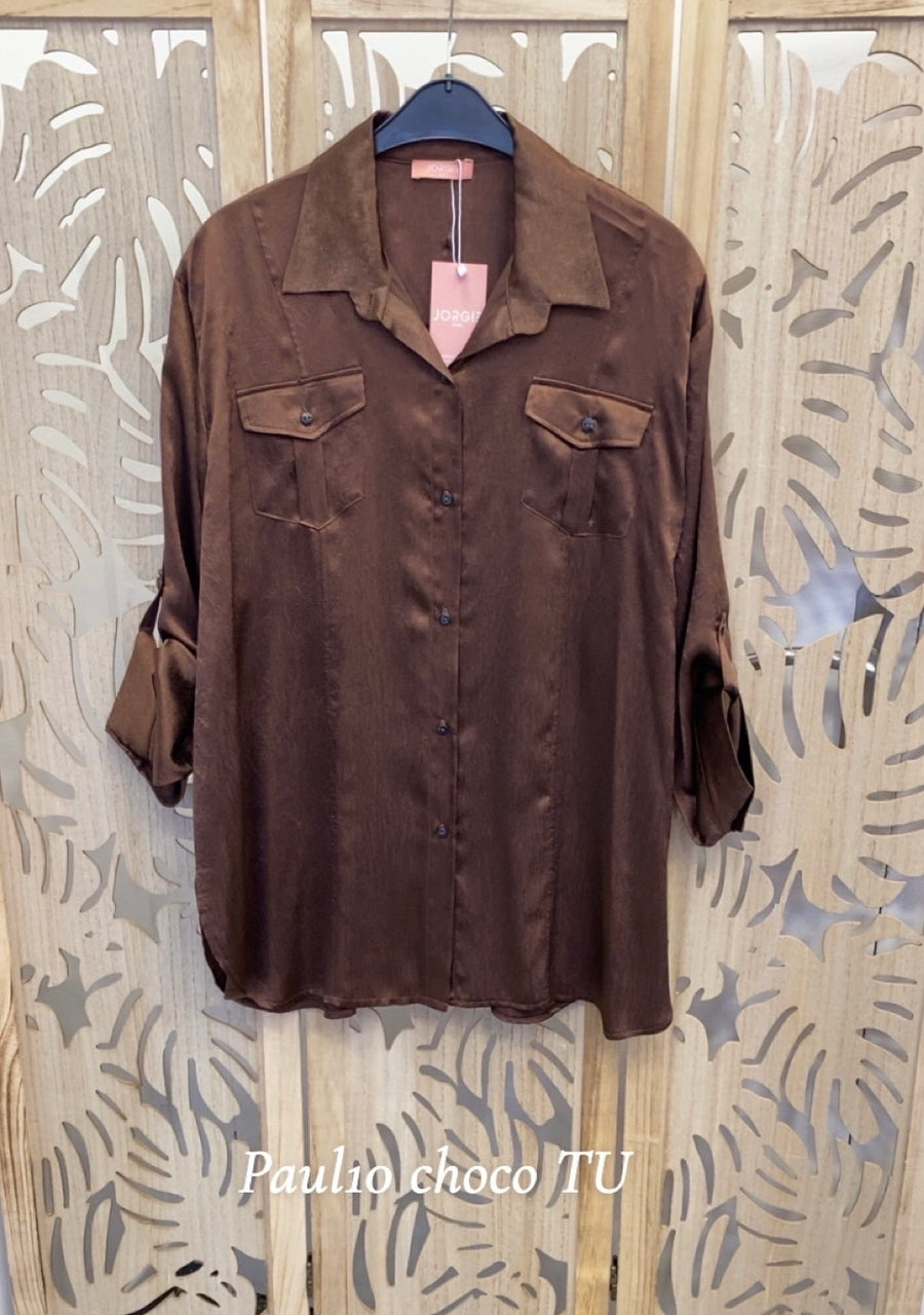 Chemise grande taille en satin uni Choco PAUL10
