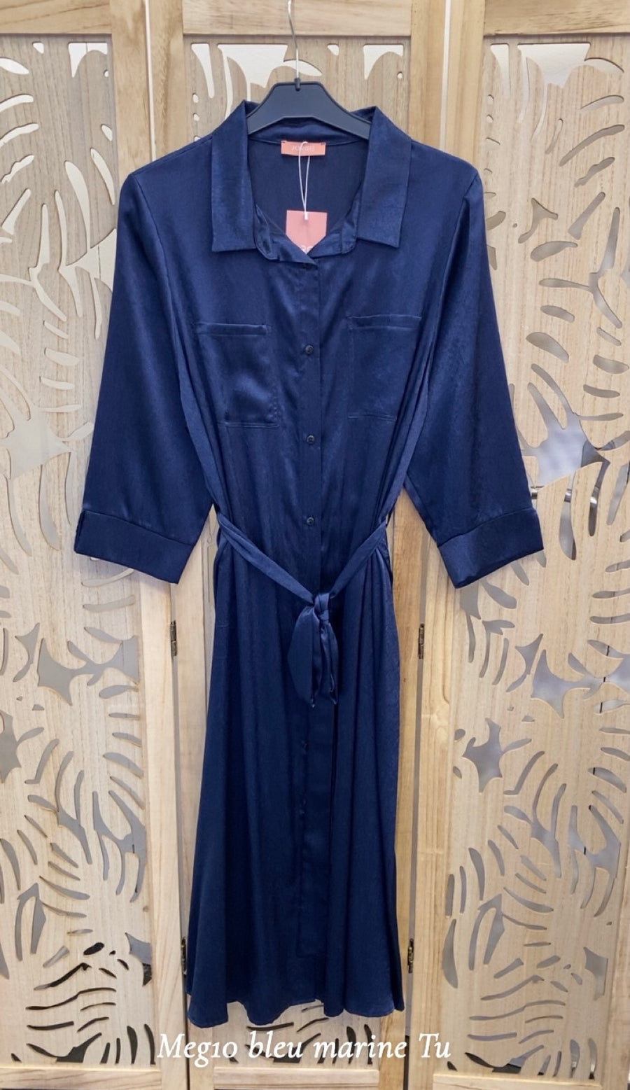 Robe chemise grande taille satin twill uni Bleu nuit MEG10