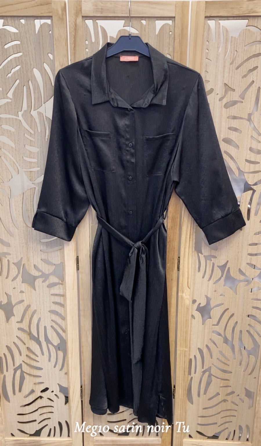 Robe chemise grande taille satin twill uni Noir MEG10