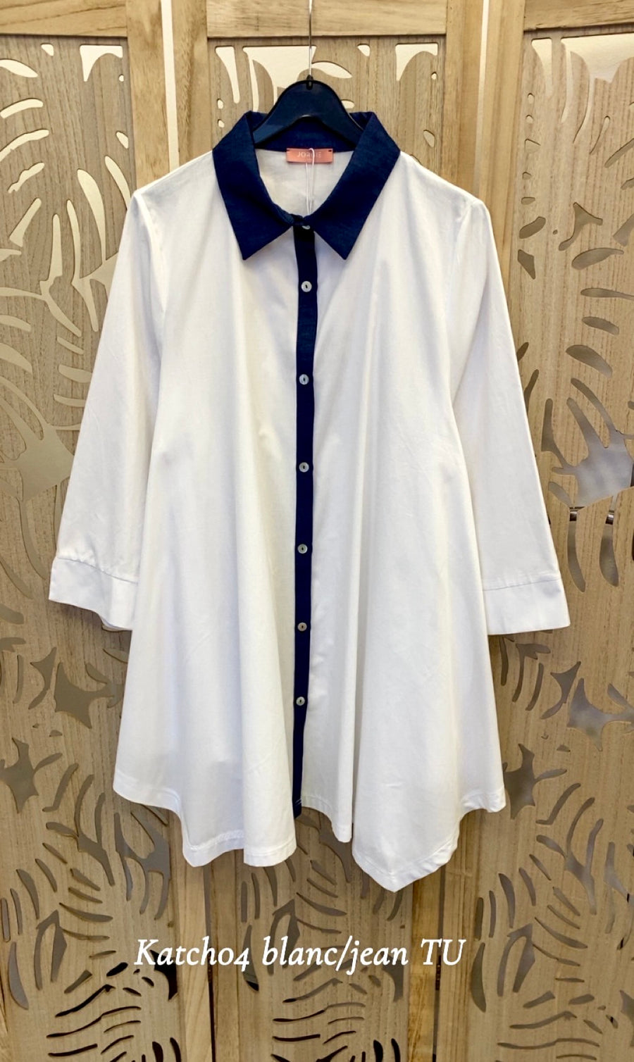 Chemise tunique grande taille en coton blanc KATCH02K2
