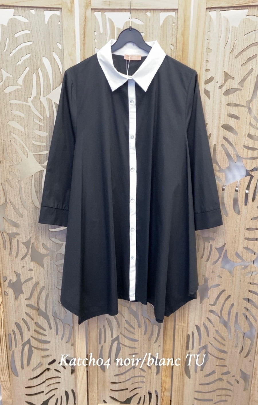 Chemise tunique grande taille en coton noir KATCH02K2