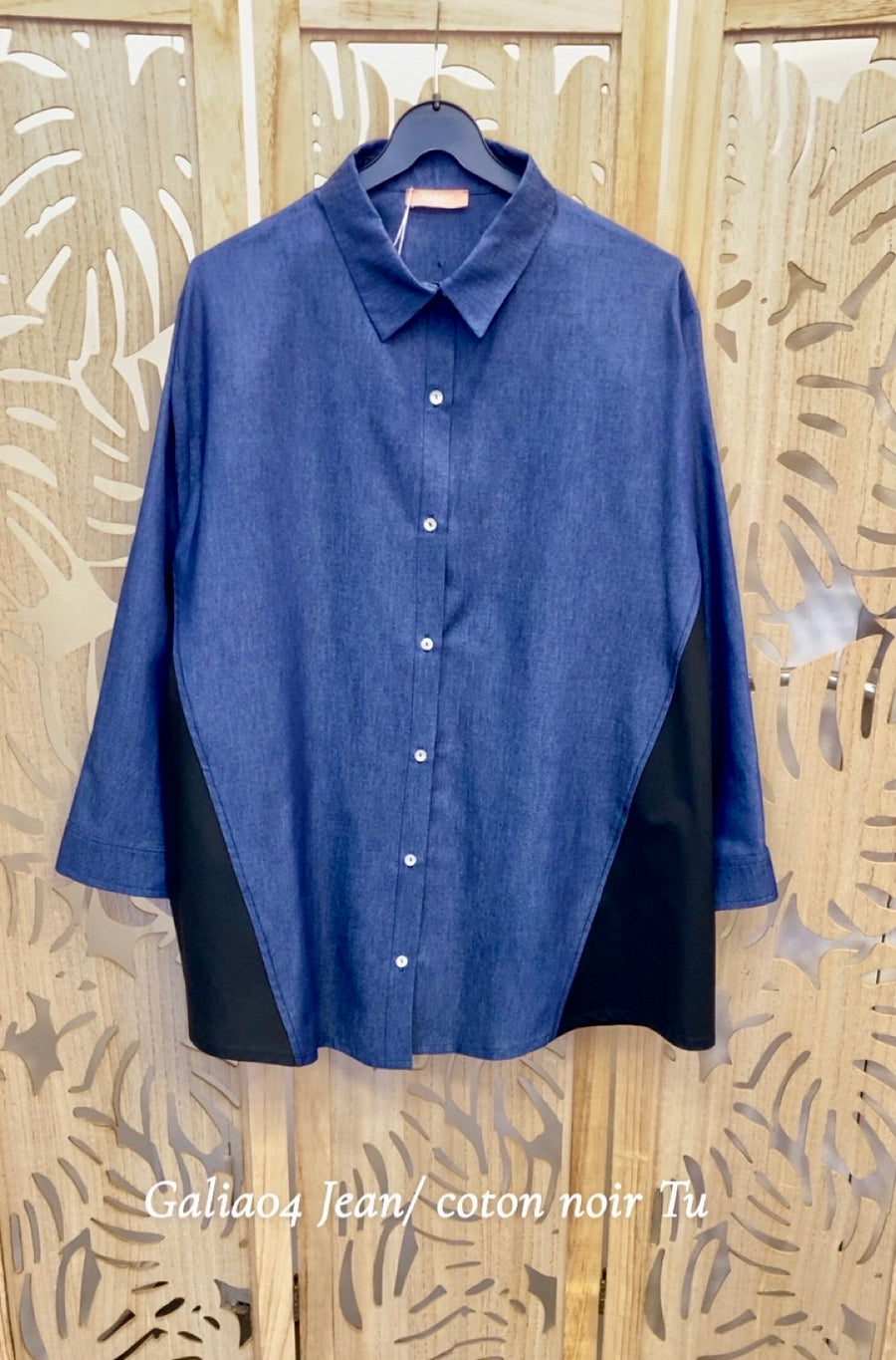 Chemise grande taille en jean et coton noir GALIA04
