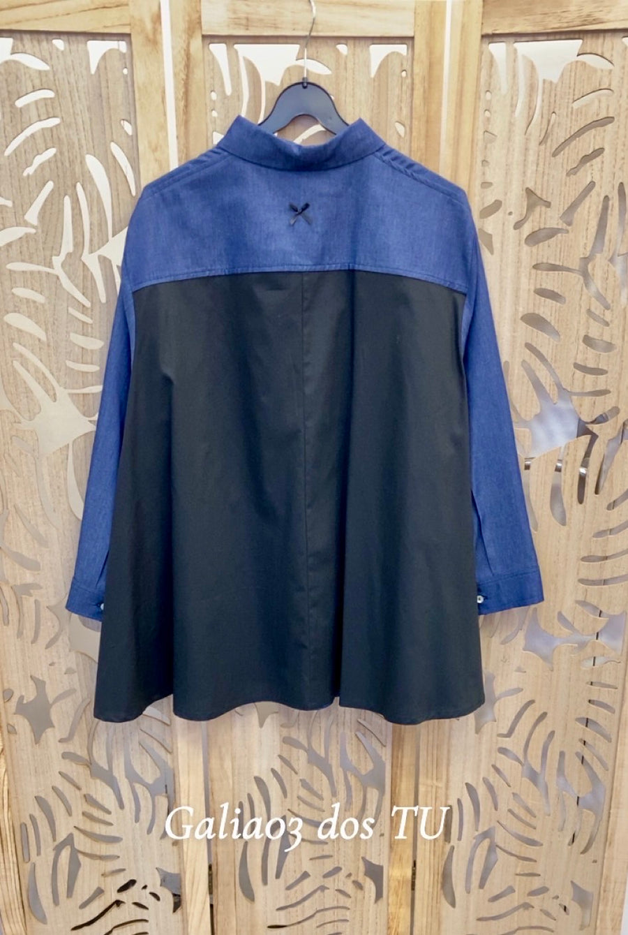 Chemise grande taille en jean et coton noir GALIA04