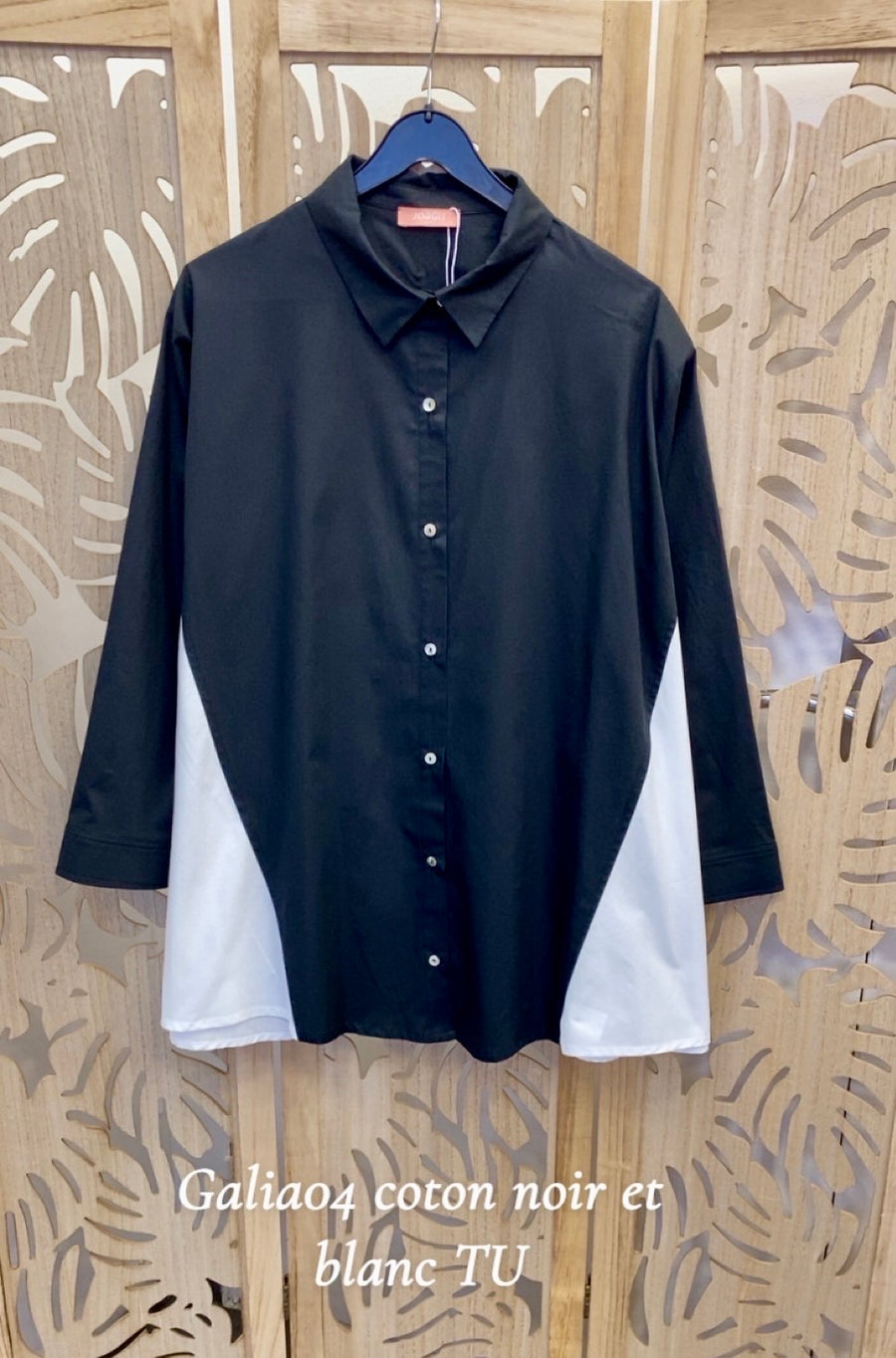 Chemise grande taille en coton bicolore noir et blanc GALIA04