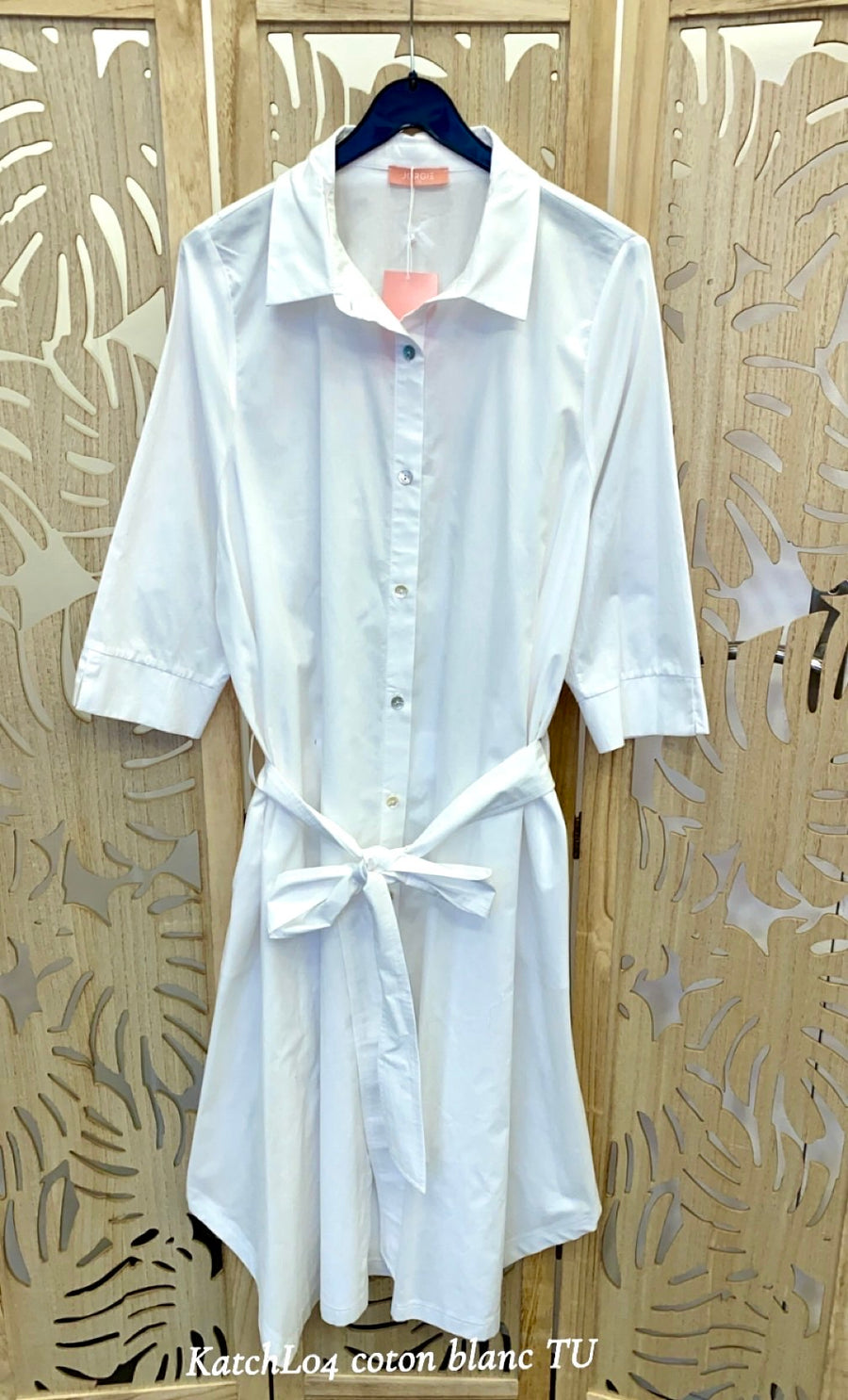 Robe chemise grande taille en coton blanc KATCHL04