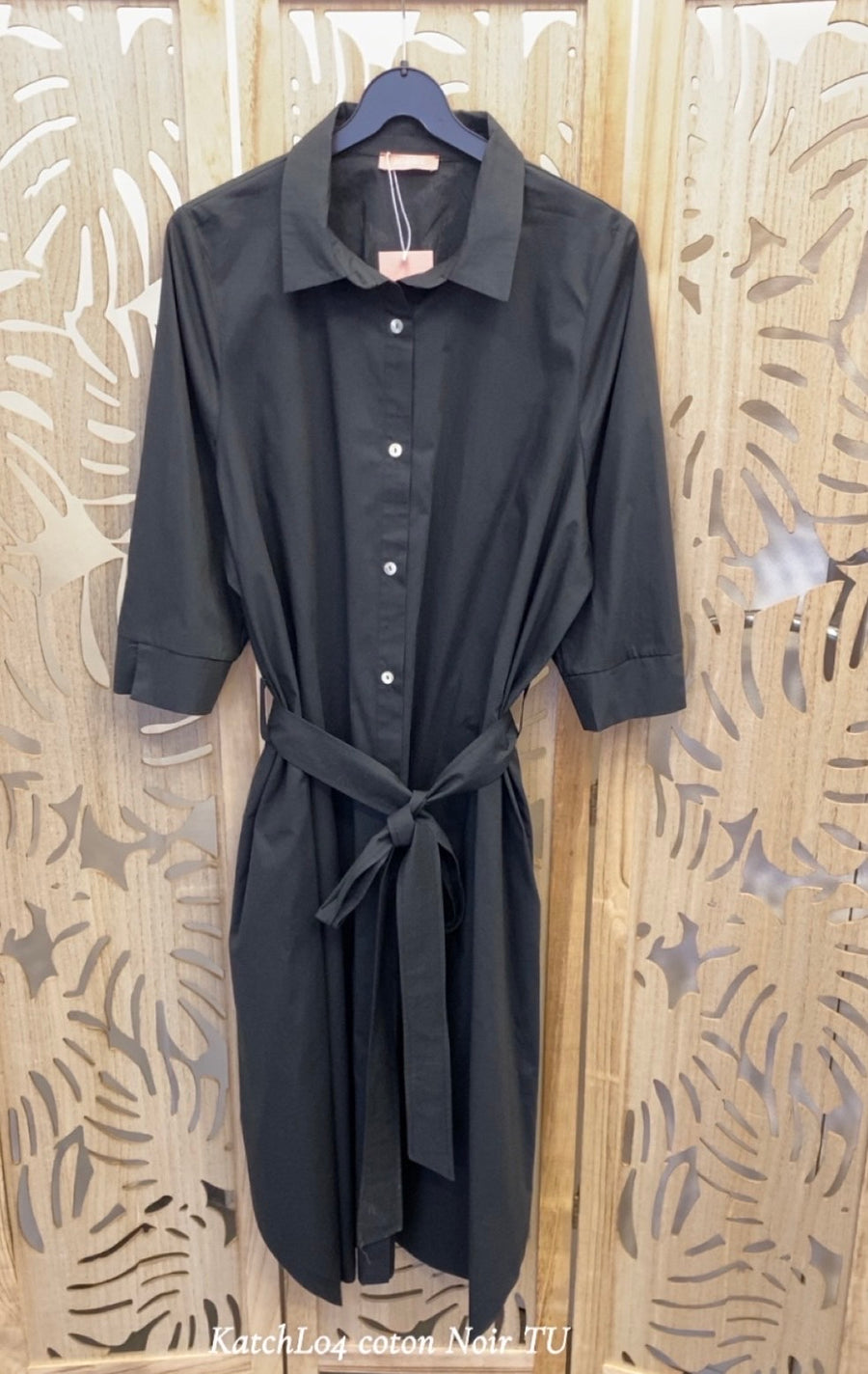 Robe chemise grande taille en coton noir KATCHL04