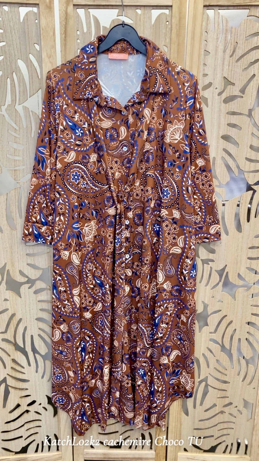 Robe chemise grande taille façon maille imprimée fluide Cachemire choco KATCHL02K2