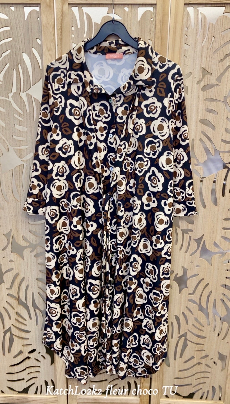 Robe chemise grande taille façon maille imprimée fluide Fleur choco KATCHL02K2