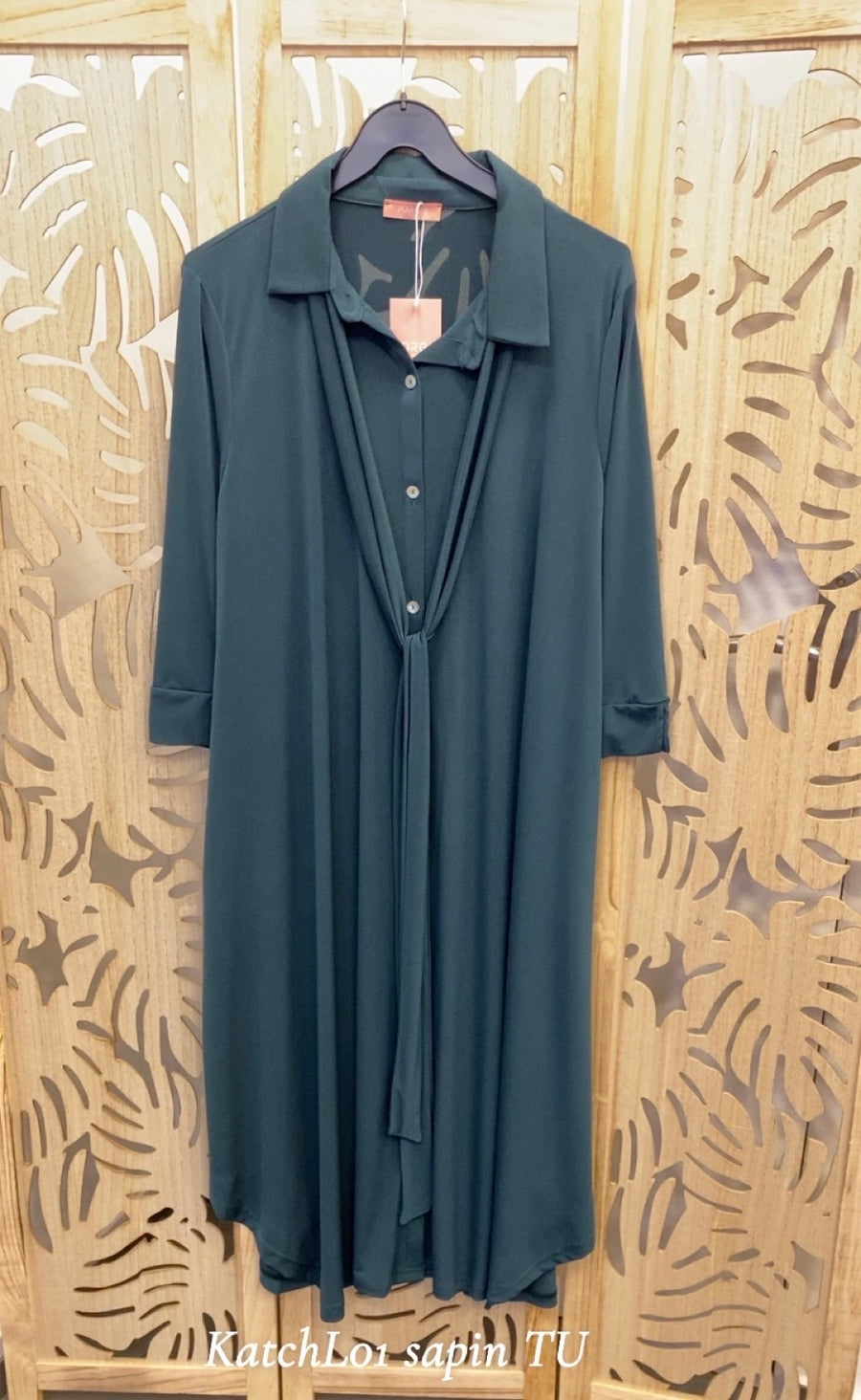 Robe chemise grande taille façon maille unie fluide KATCHL01 Noir/Marine/Bleu royal/Sapin/Noisette/Brique/ Gris acier