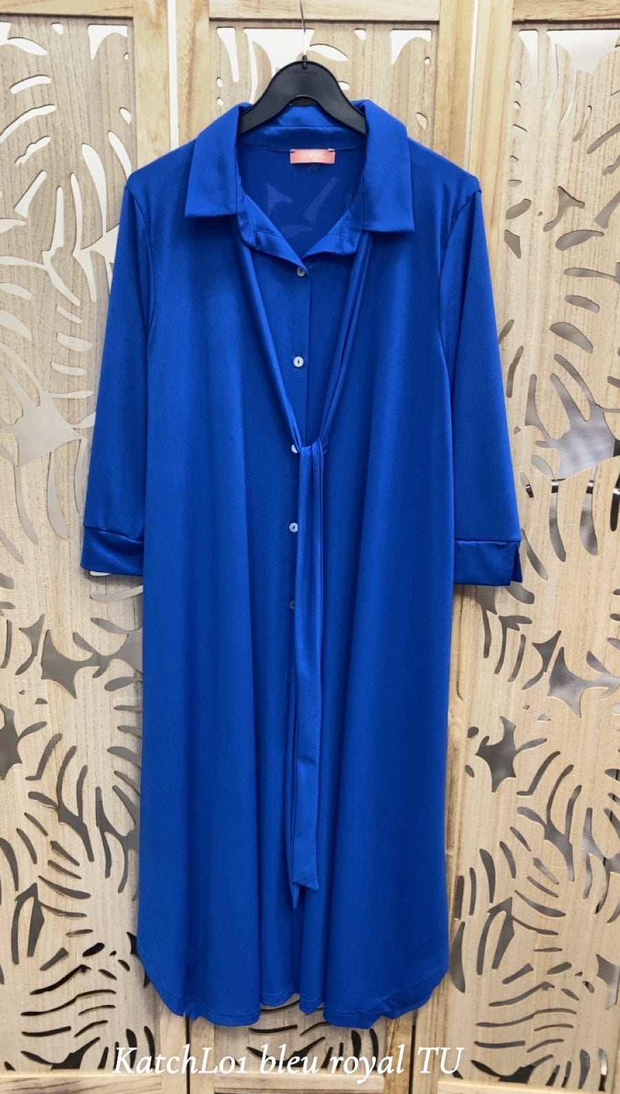 Robe chemise grande taille façon maille unie fluide KATCHL01 Noir/Marine/Bleu royal/Sapin/Noisette/Brique/ Gris acier