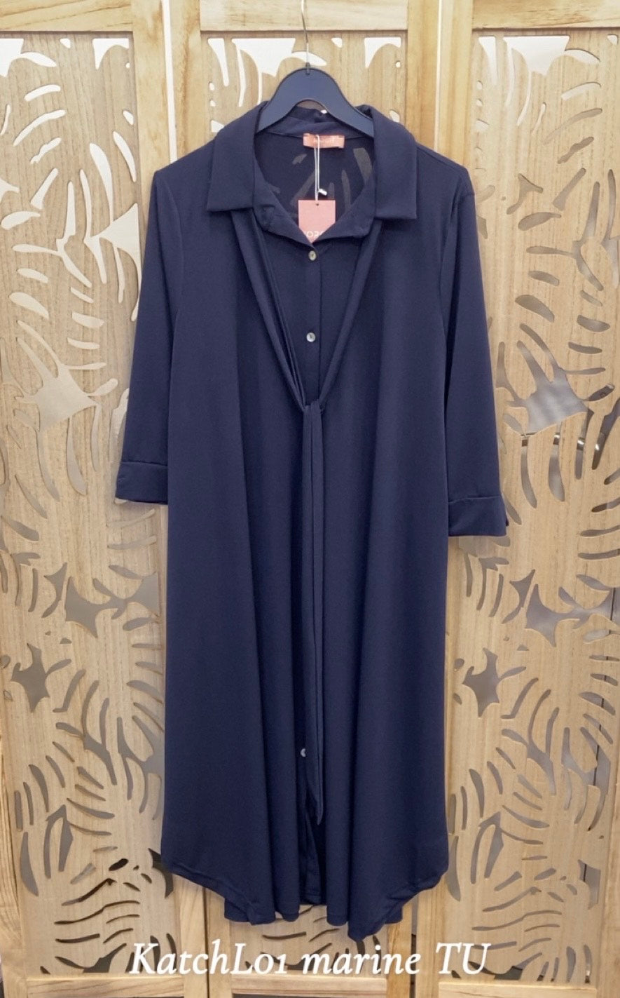Robe chemise grande taille façon maille unie fluide KATCHL01 Noir/Marine/Bleu royal/Sapin/Noisette/Brique/ Gris acier