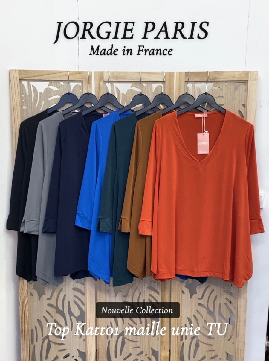 Top grande taille en maille unie KATT01 Noir/Marine/Bleu royal/Sapin/Noisette/Brique/Gris