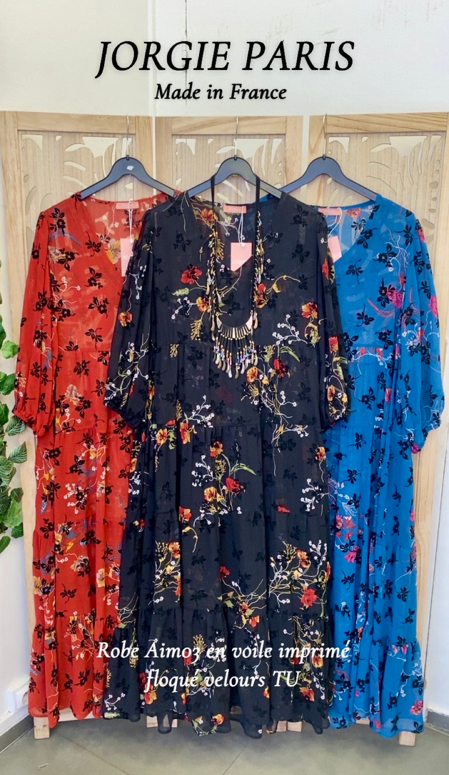Robe longue grande taille en voile velours imprimé BRIQUE AIM03