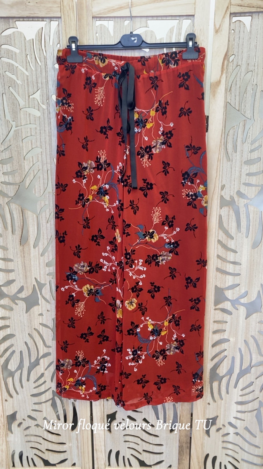 Pantalon grande taille en voile fleur velours BRIQUE MIR02K2
