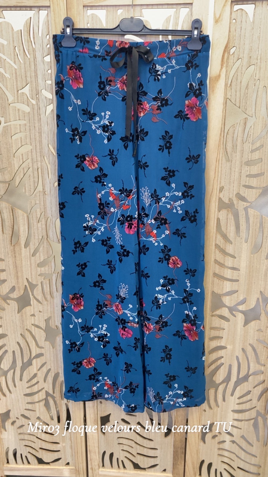 Pantalon grande taille en voile fleur velours BLEU MIR02K2