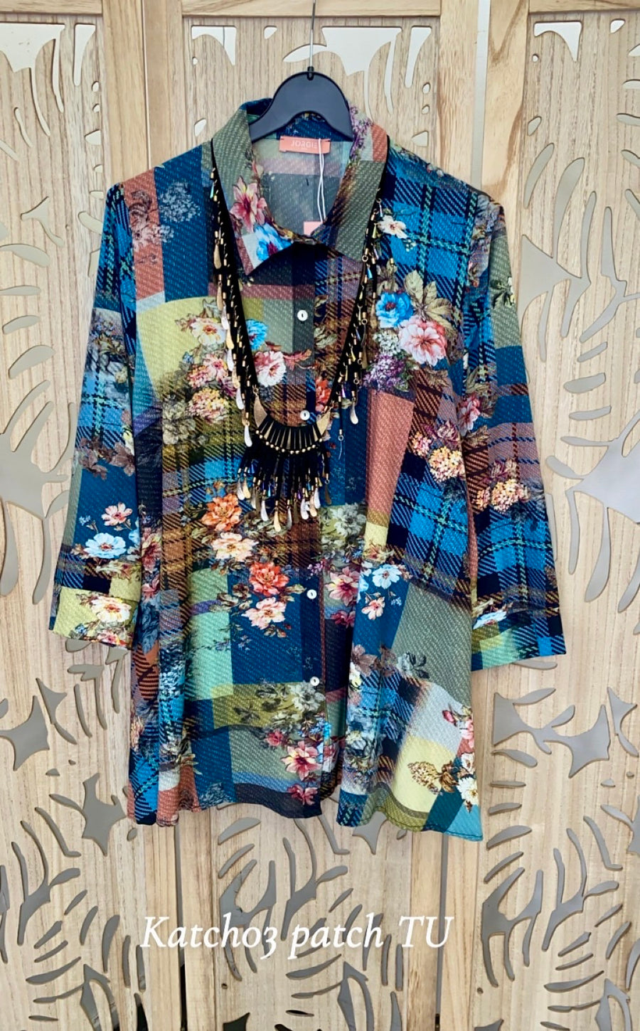 Tunique chemise grande taille en voile imprimé Patch Bleu KATCH03