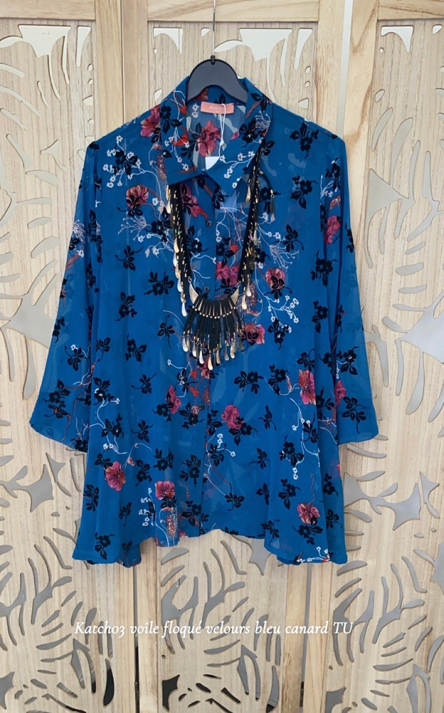 Tunique chemise grande taille en voile imprimé Fleur velours KATCH03