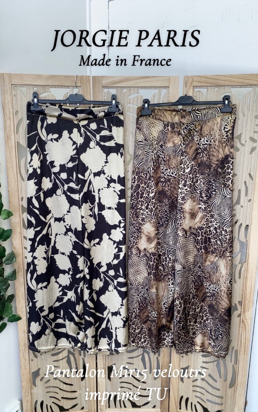 Pantalon grande taille en velours imprimé Fleure Noire MIR15