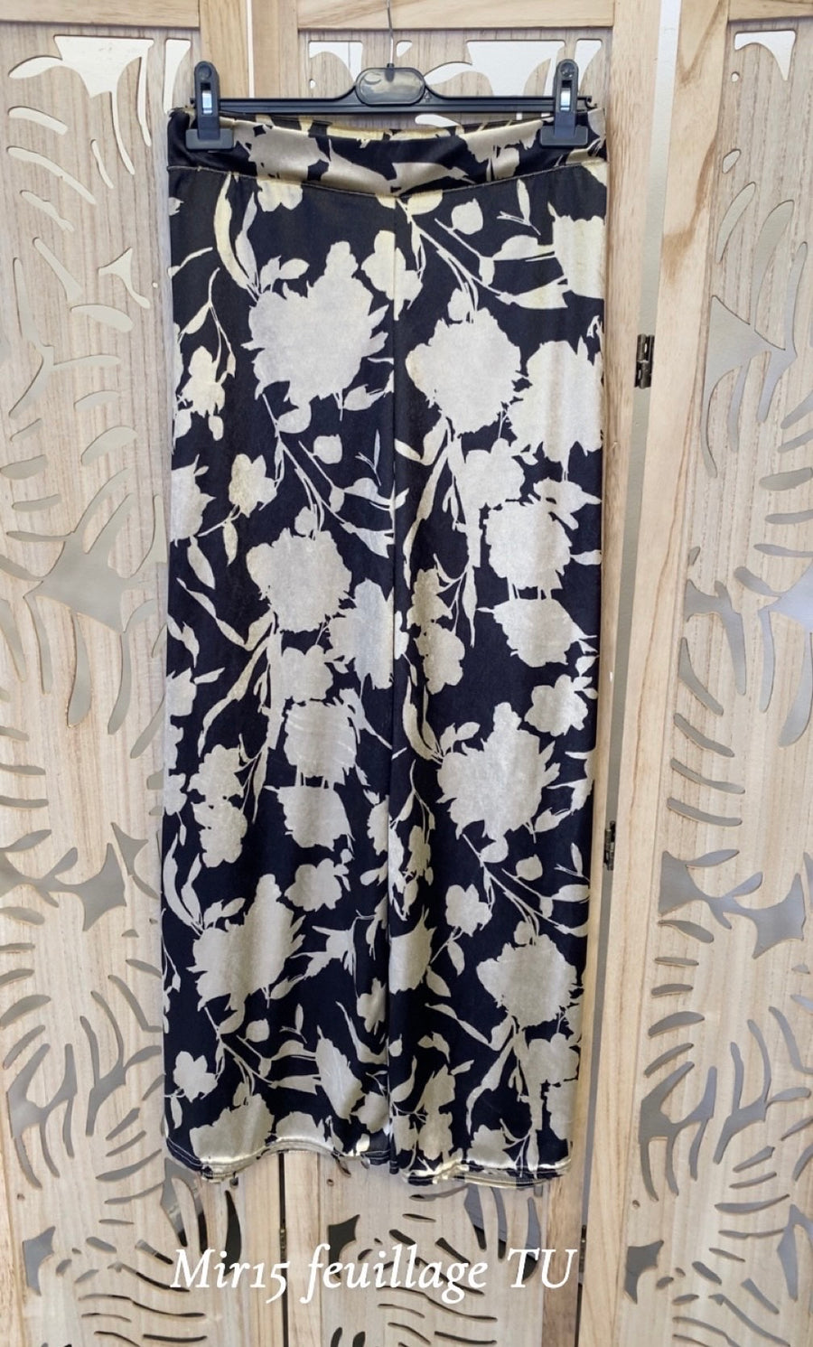Pantalon grande taille en velours imprimé Fleure Noire MIR15