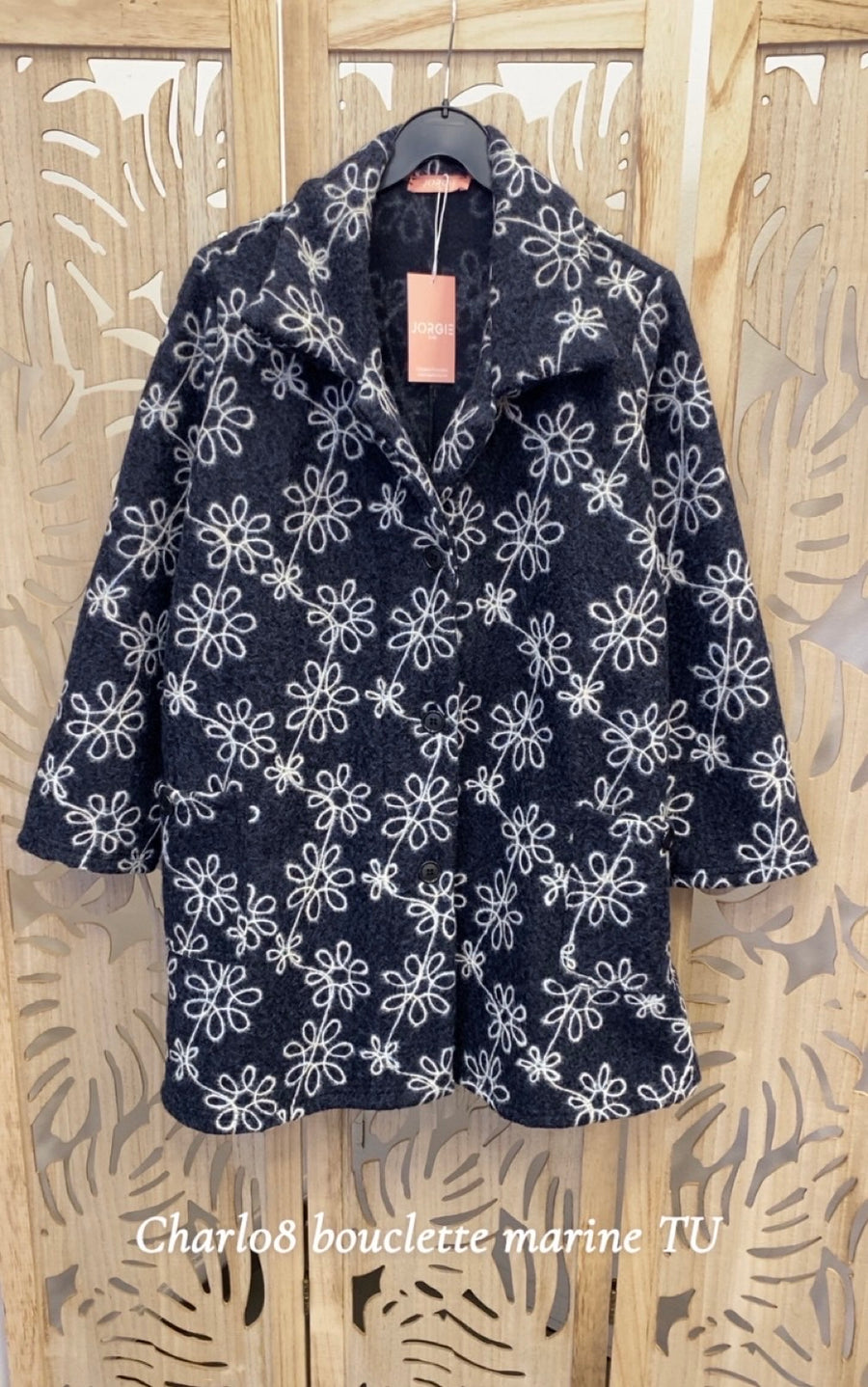 Veste grande taille en aspect lainage marine brodé CHARL02P