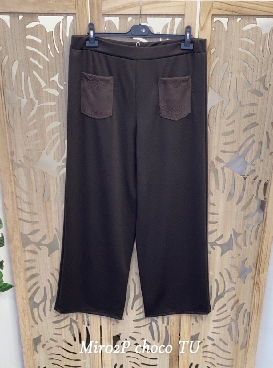 Pantalon grande taille en Maille chaude unie choco MIR02P