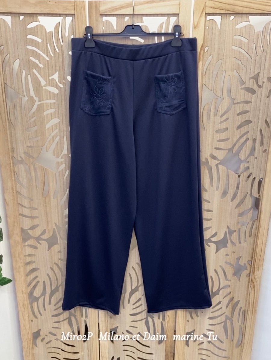 Pantalon grande taille en Maille chaude unie marine MIR02P