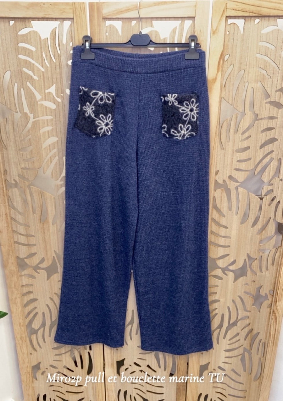 Pantalon grande taille en Maille aspect lainage marine MIR02P