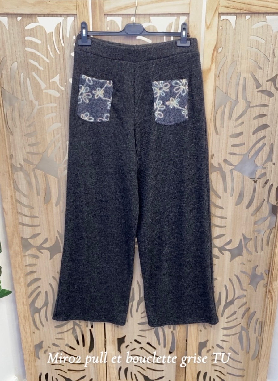 Pantalon grande taille en Maille aspect lainage gris MIR02P