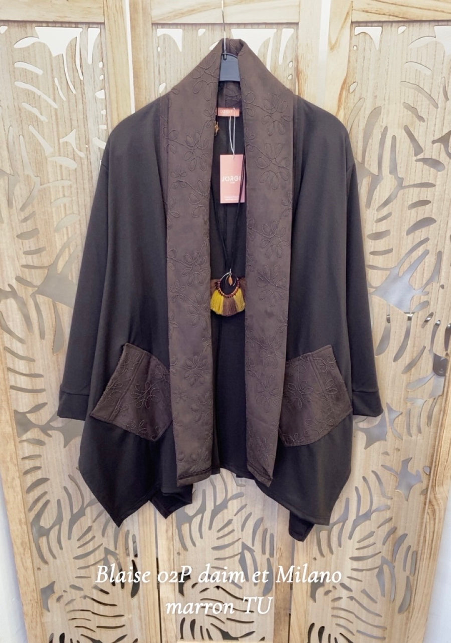 Gilet grande taille en maille aspect daim choco brodé BLAI02P