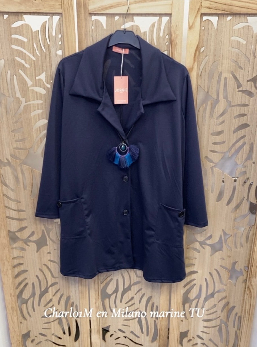 Veste grande taille en maille unie marine CHARL11