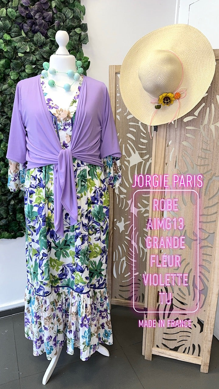 Robe longue grande taille en viscose imprimé fleur lilas AIMEG13 2 couleurs !