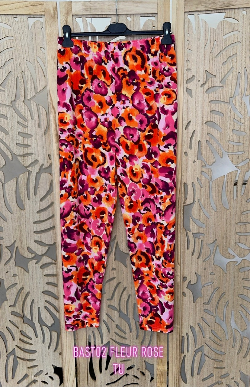 Pantalon grande taille en maille imprimé Fleur abstraite rose ou bleu BAST02