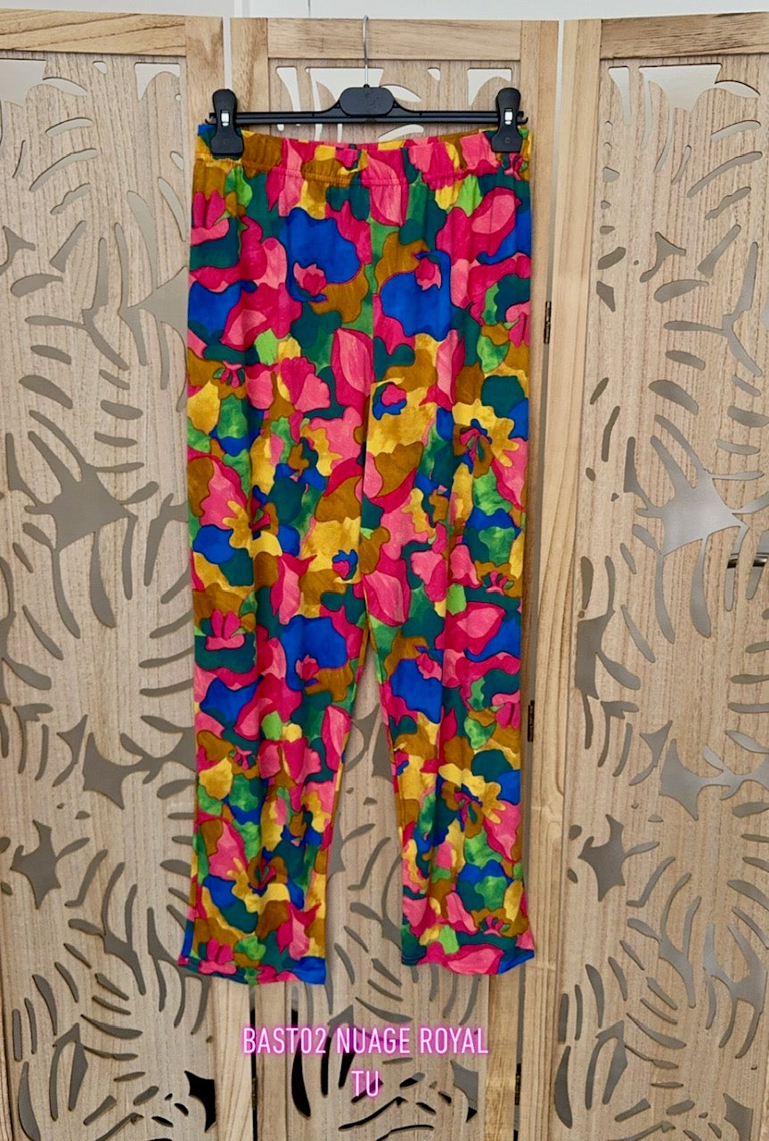 Pantalon grande taille en maille imprimé Nuage multico royal ou corail BAST02