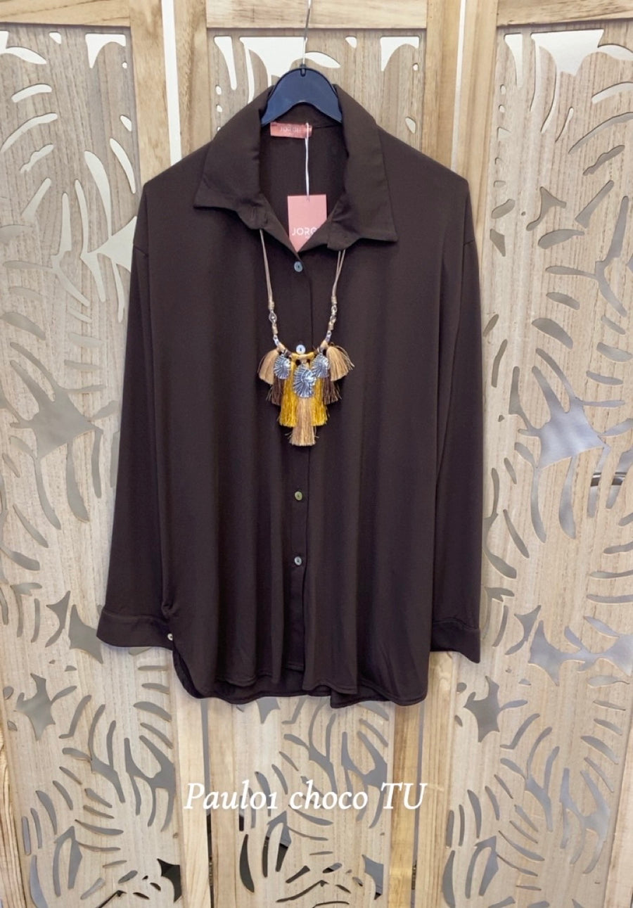 Chemise grande taille en maille unie NOIR/ CHOCOLAT / MARINE PAUL01