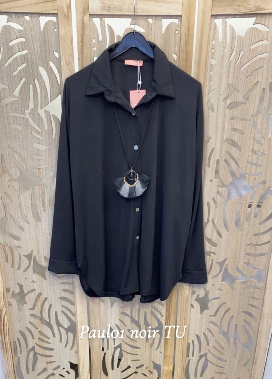 Chemise grande taille en maille unie NOIR/ CHOCOLAT / MARINE PAUL01