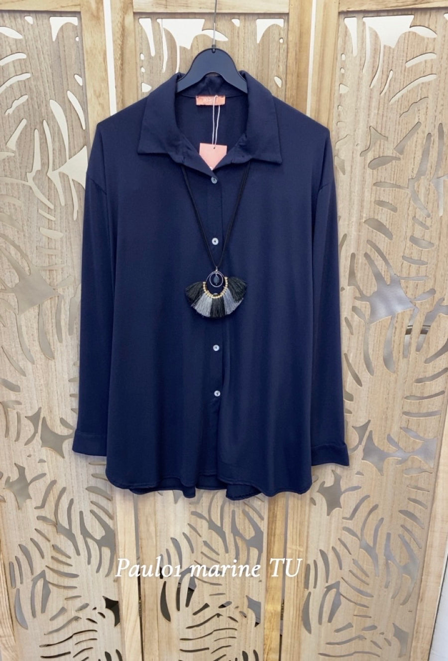 Chemise grande taille en maille unie NOIR/ CHOCOLAT / MARINE PAUL01