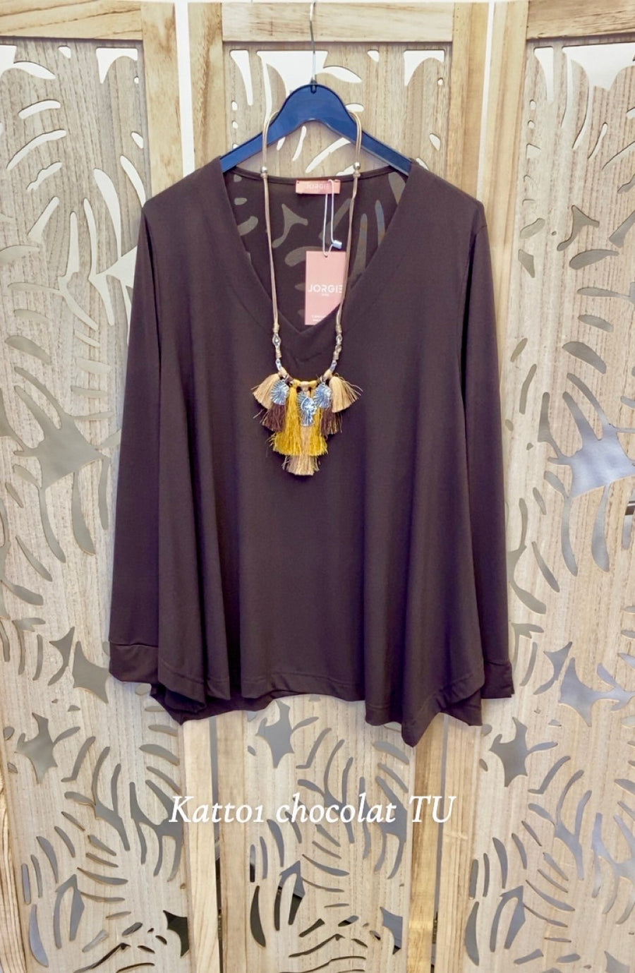 Top grande taille en maille unie KATT01 NEW CHOCOLAT/Noir/Marine/Bleu royal/Sapin/Noisette/Brique/Gris