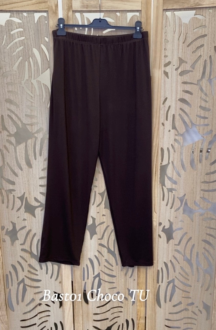 Pantalon grande taille slim en maille unie fluide BAST01 NEW CHOCOLAT Noir/Marine/Bleu royal/Sapin/Noisette/Brique/ Gris acier