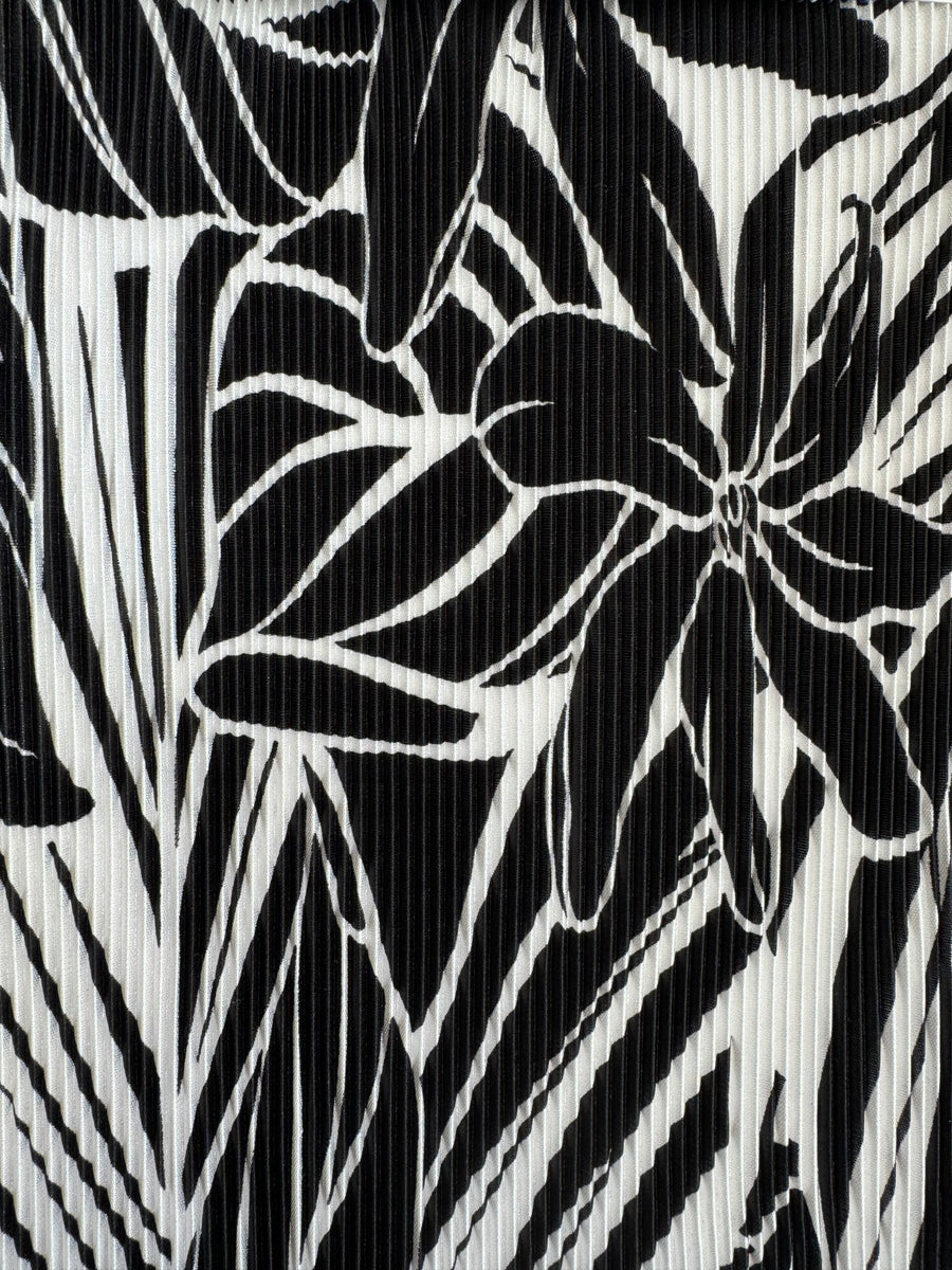 Pantalon grande taille en satin plissé imprimé fleur Noir Mir02KP