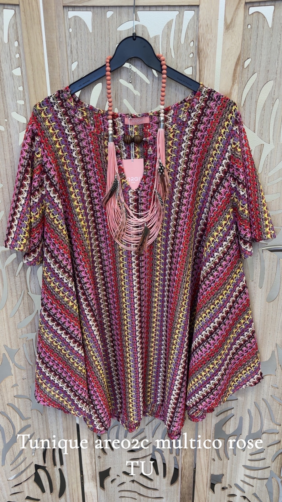 Tunique grande taille en crochet multico rose ARE02C