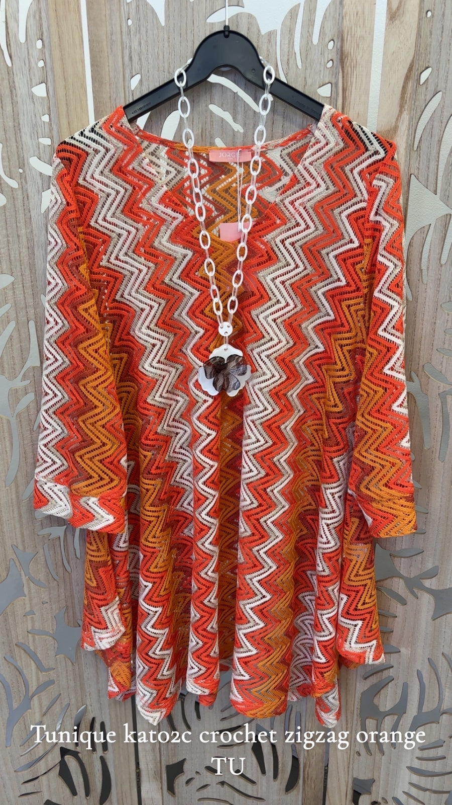 tunique grande taille en crochet zigzag orange KAT02C