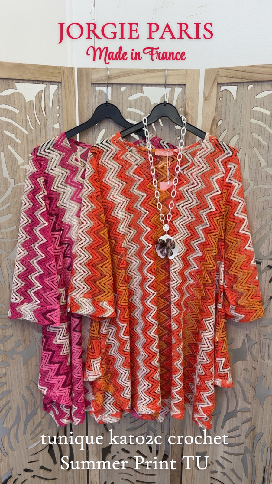tunique grande taille en crochet zigzag orange KAT02C