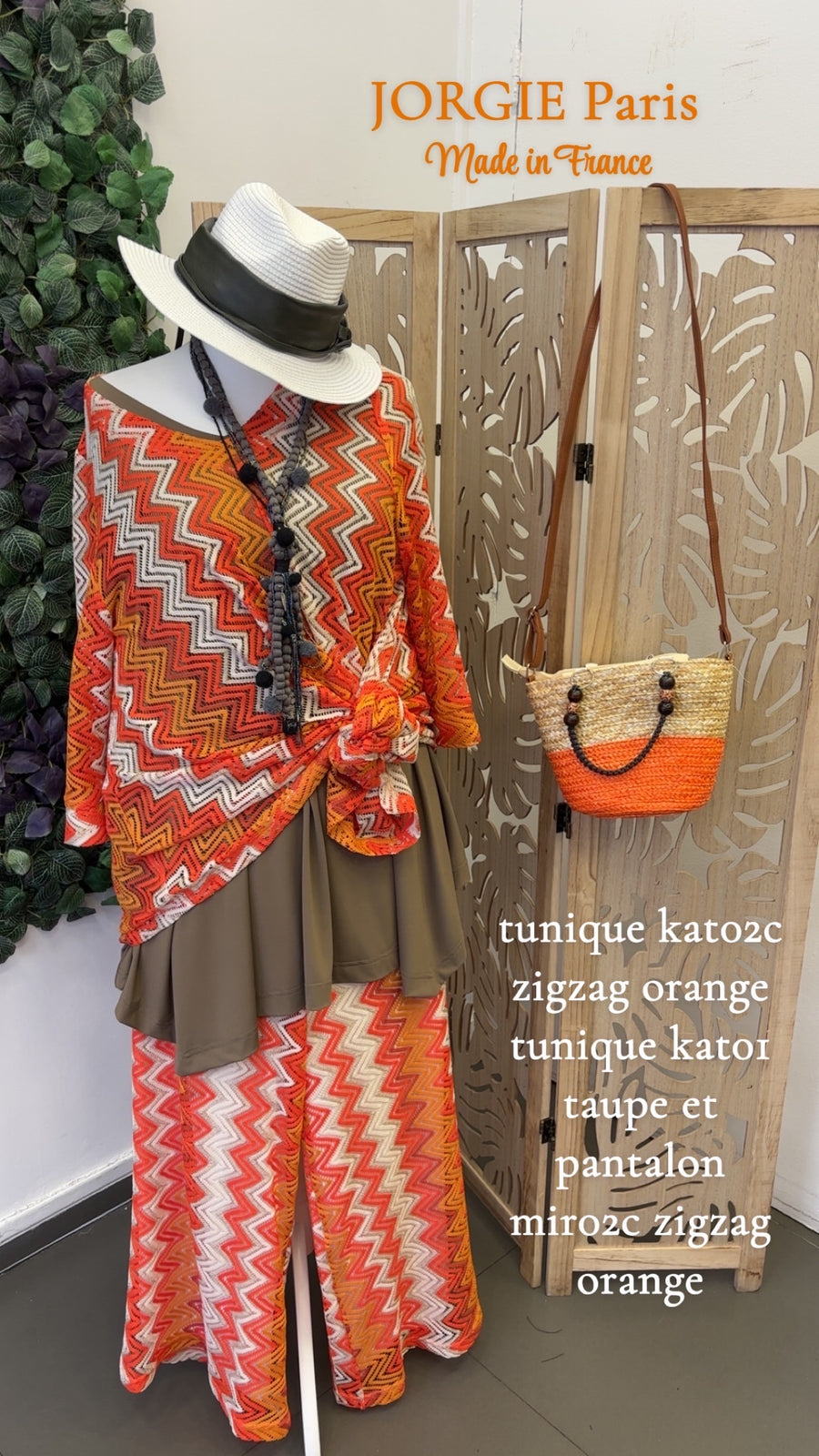 Pantalon grande taille en crochet zigzag orange MIR02C