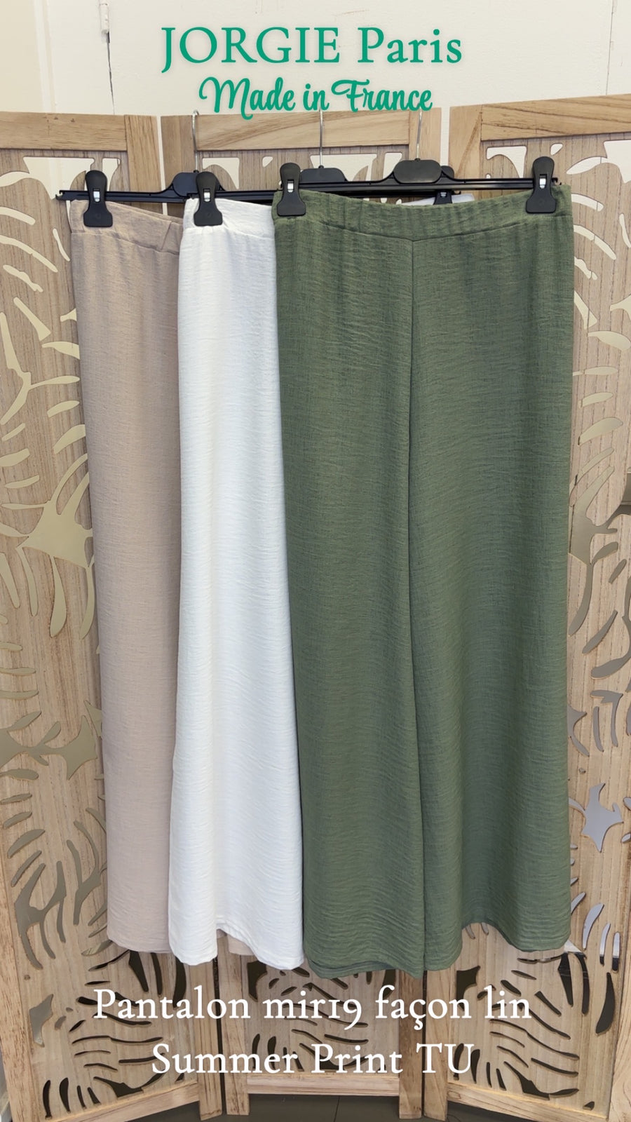 Pantalon grande taille façon lin BLANC KAKI BEIGE MIR19
