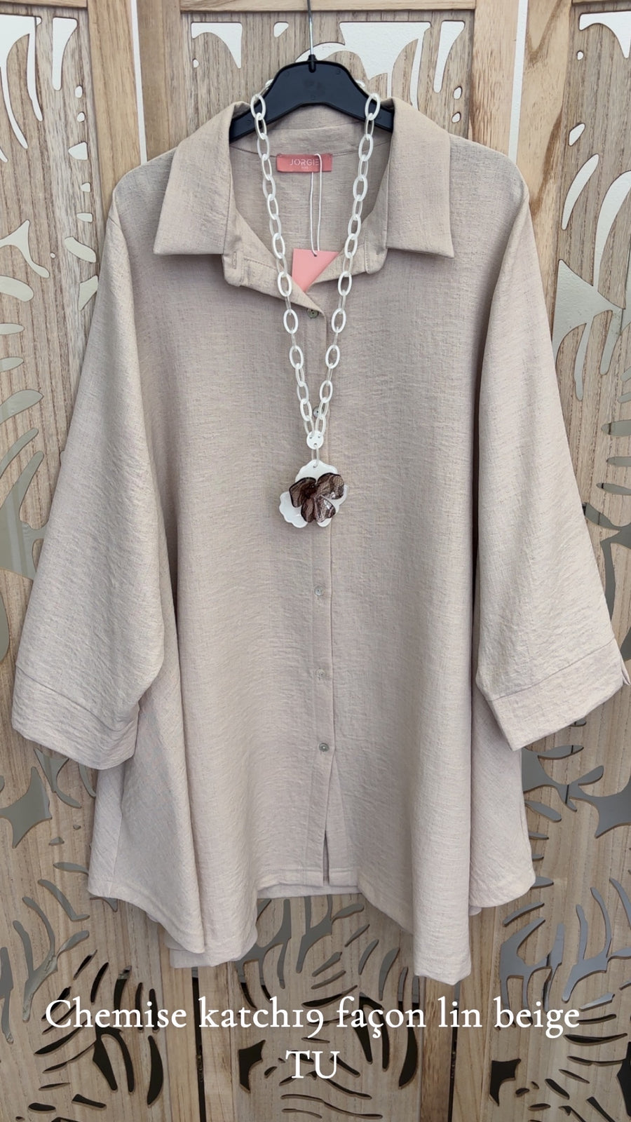 Chemise tunique grande taille façon lin BLANC BEIGE KAKI KATCH19