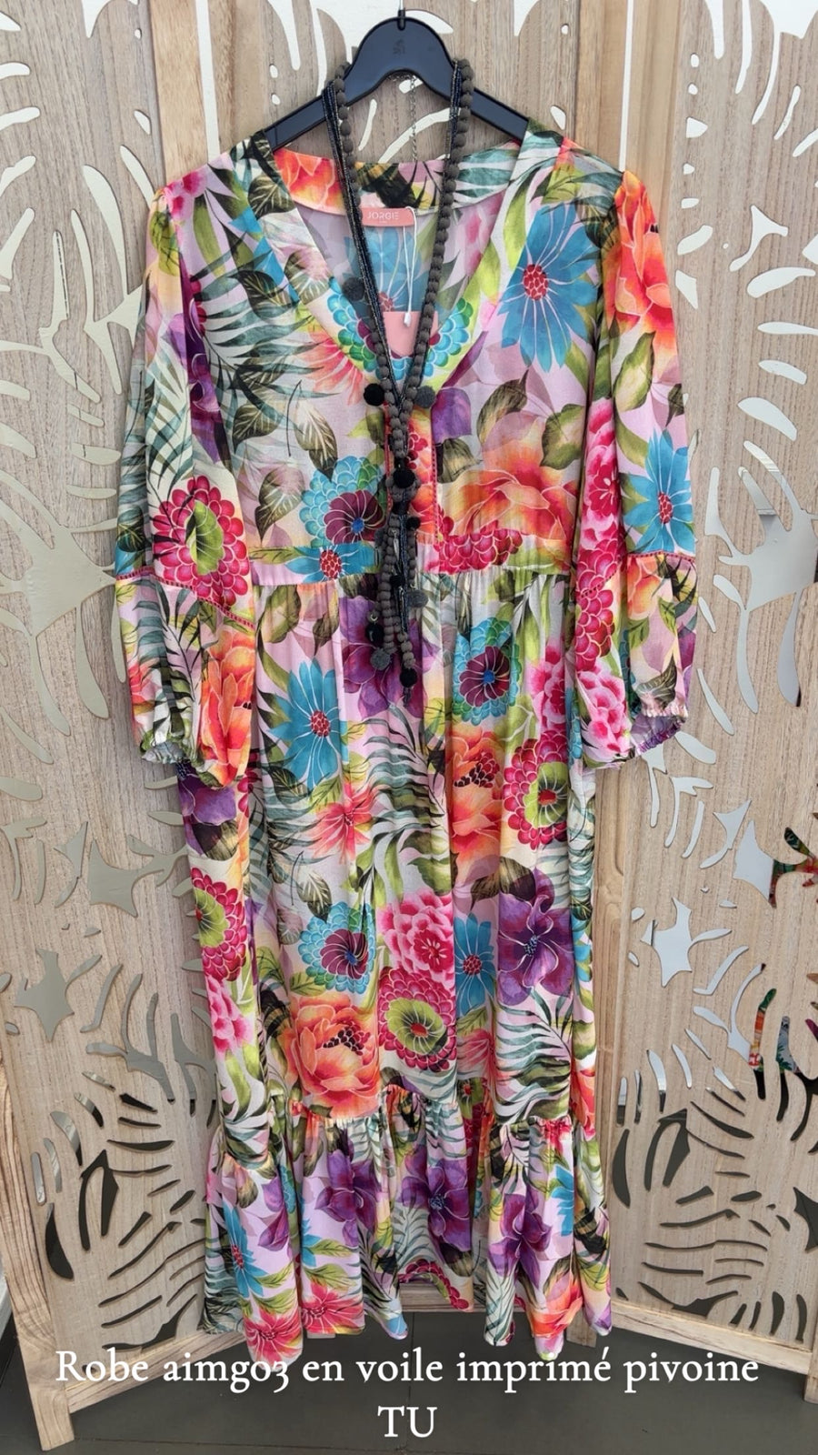 Robe longue grande taille en voile imprimé Pivoine Multico AIMEG03