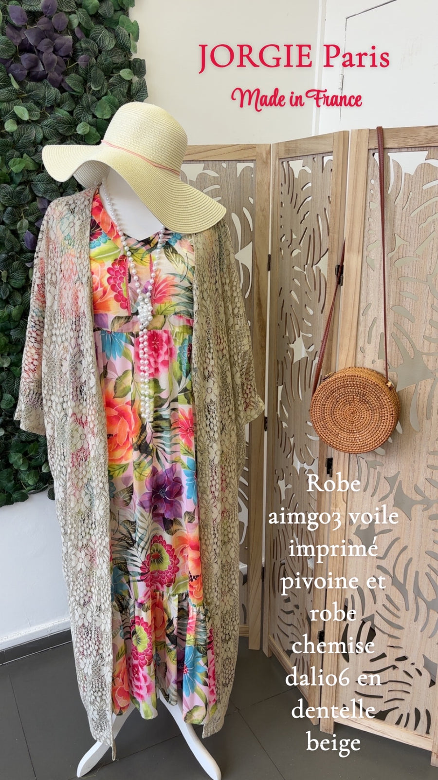 Robe longue grande taille en voile imprimé Pivoine Multico AIMEG03