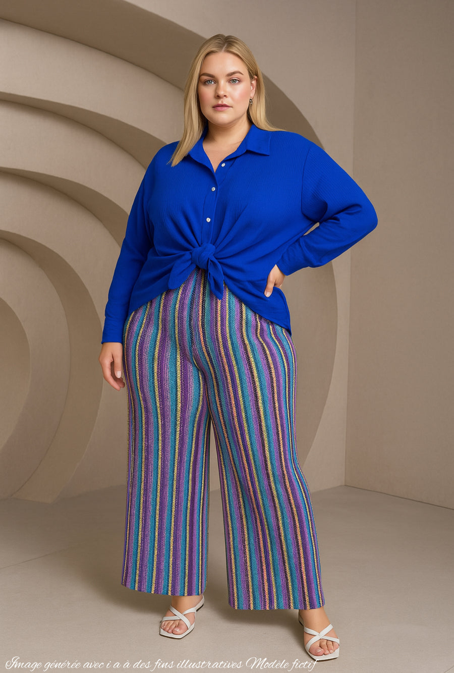 Chemise grande taille en maille gaufrée bleu royal PAUL02C -20%
